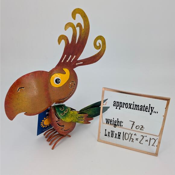 Garden Bird Metal Sculpture Pier 1 Parrot Cockatoo Decor Wacky Whimsical Art 12" - Picture 9 of 9